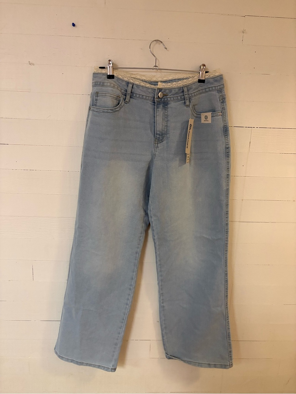 NWT No Boundaries Size 10 Lace Waist Baggy Wide Leg Jeans Light Wash